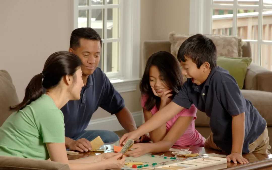 Family playing board games
